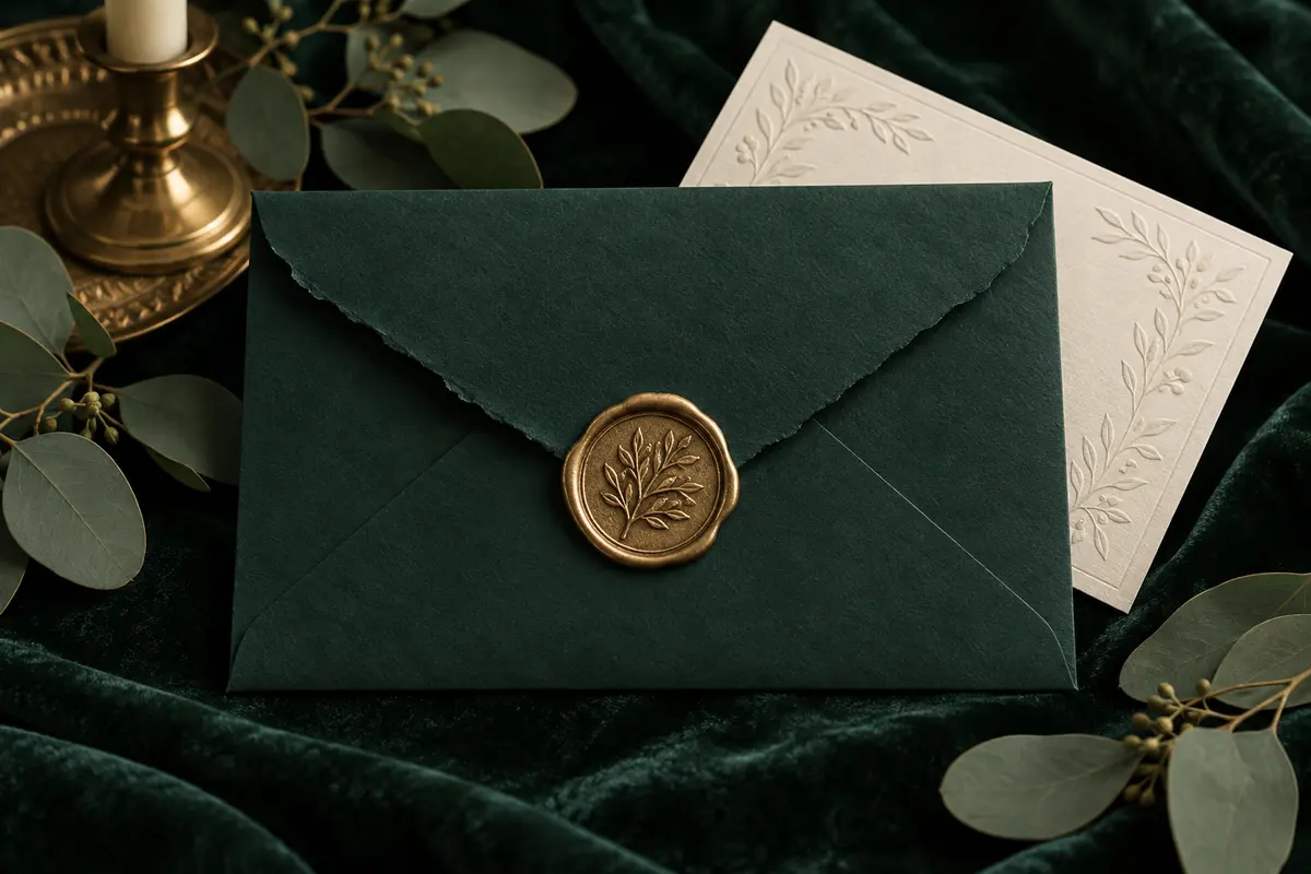 Emerald Botanical envelope and wax seal