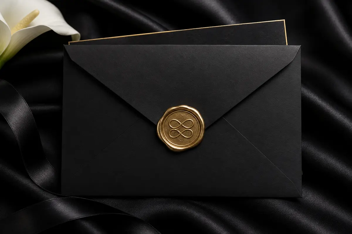 Midnight Black Tie envelope and wax seal