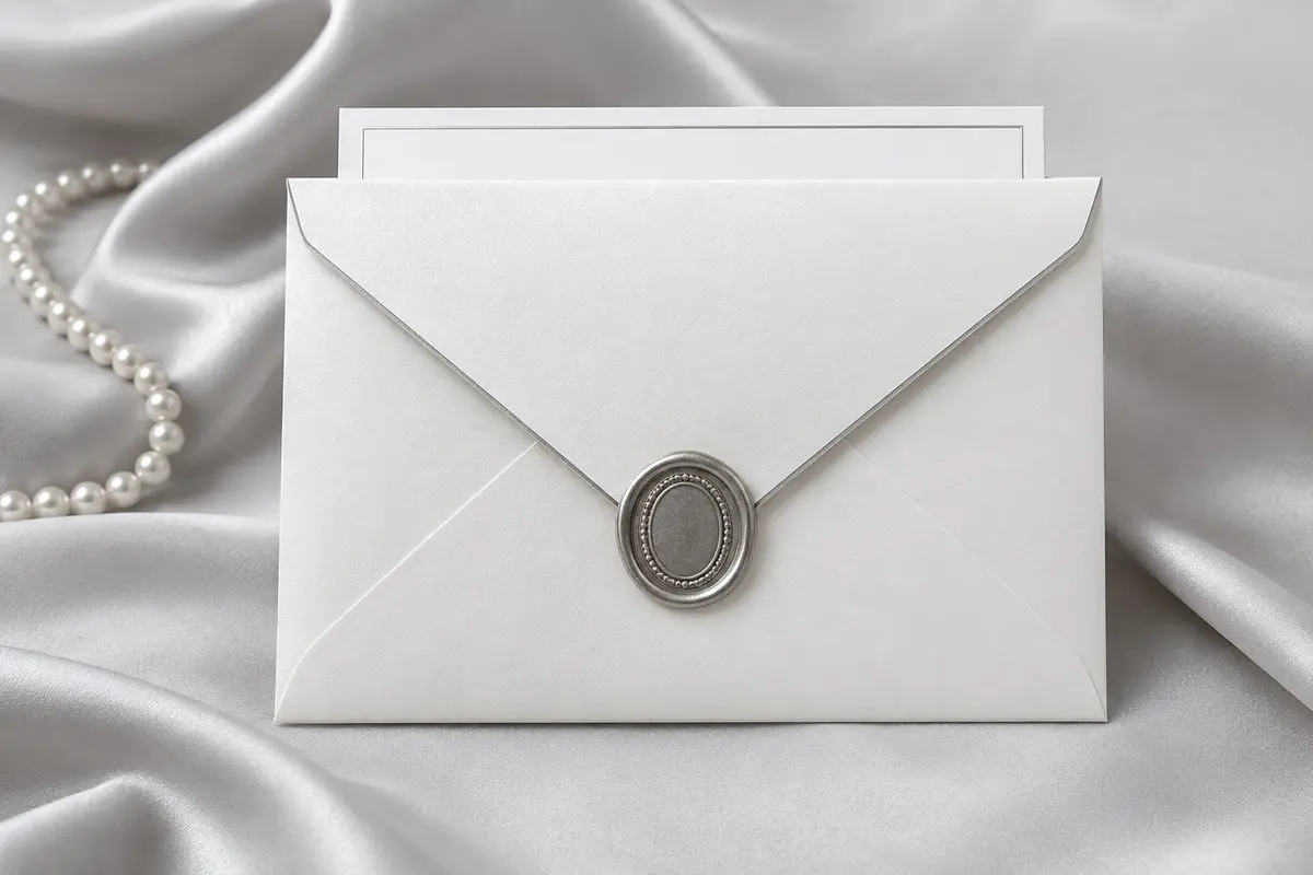 Modern Pearl envelope and wax seal