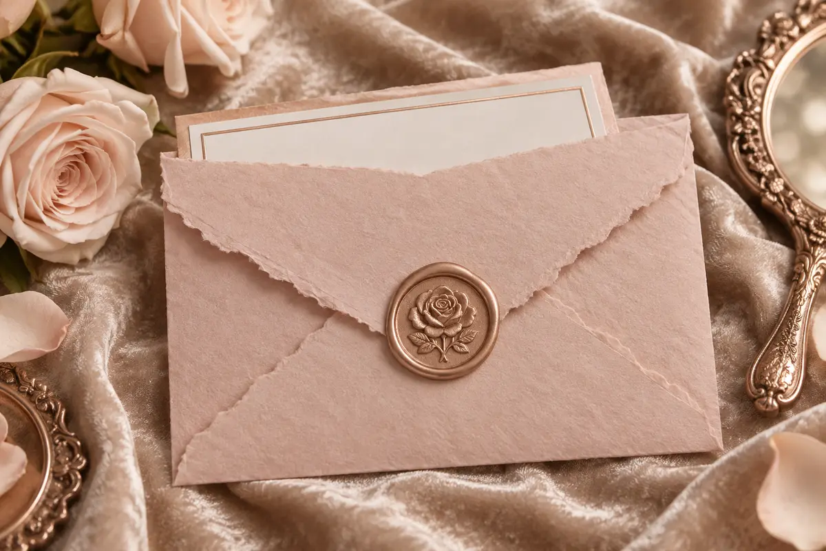 Rose Gold Heirloom envelope and wax seal