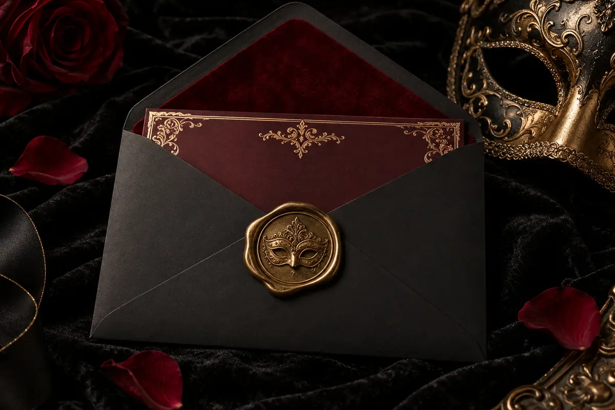 Venetian Masquerade envelope and wax seal